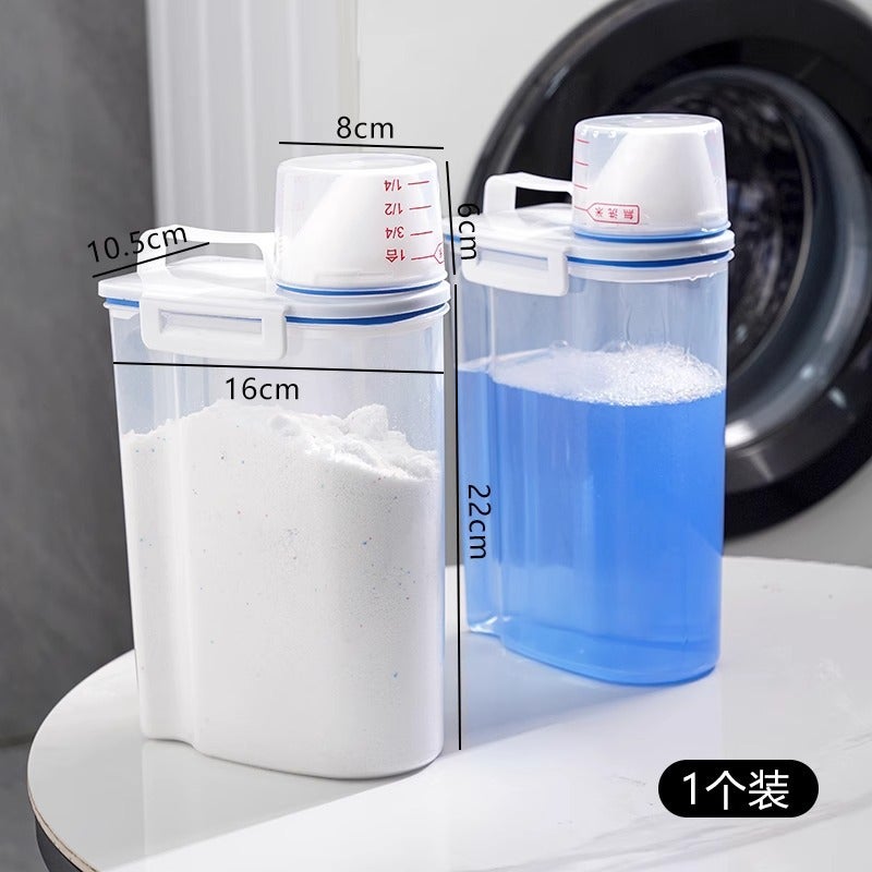 Household Laundry Storage Box With Lid Portable With Measuring Cup Waterproof Washing Powder Laundry Liquid Plastic Storage Jar - Image 1